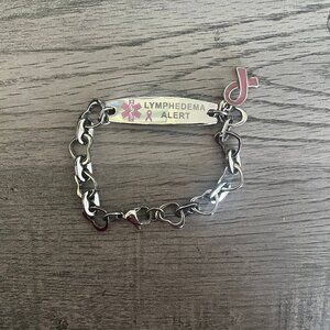 NEW! Medical Id Stainless Pink Ribbon Heart Bracelet Lymphedema Alert No Bp IV